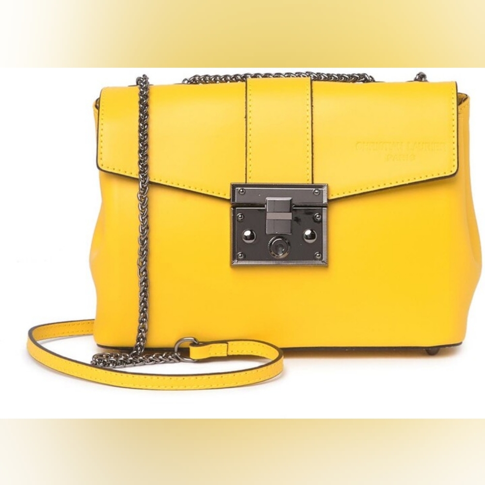  Christian Laurier Nell Chain Strap Leather Crossbody Bag in Yellow Mustard. OS.